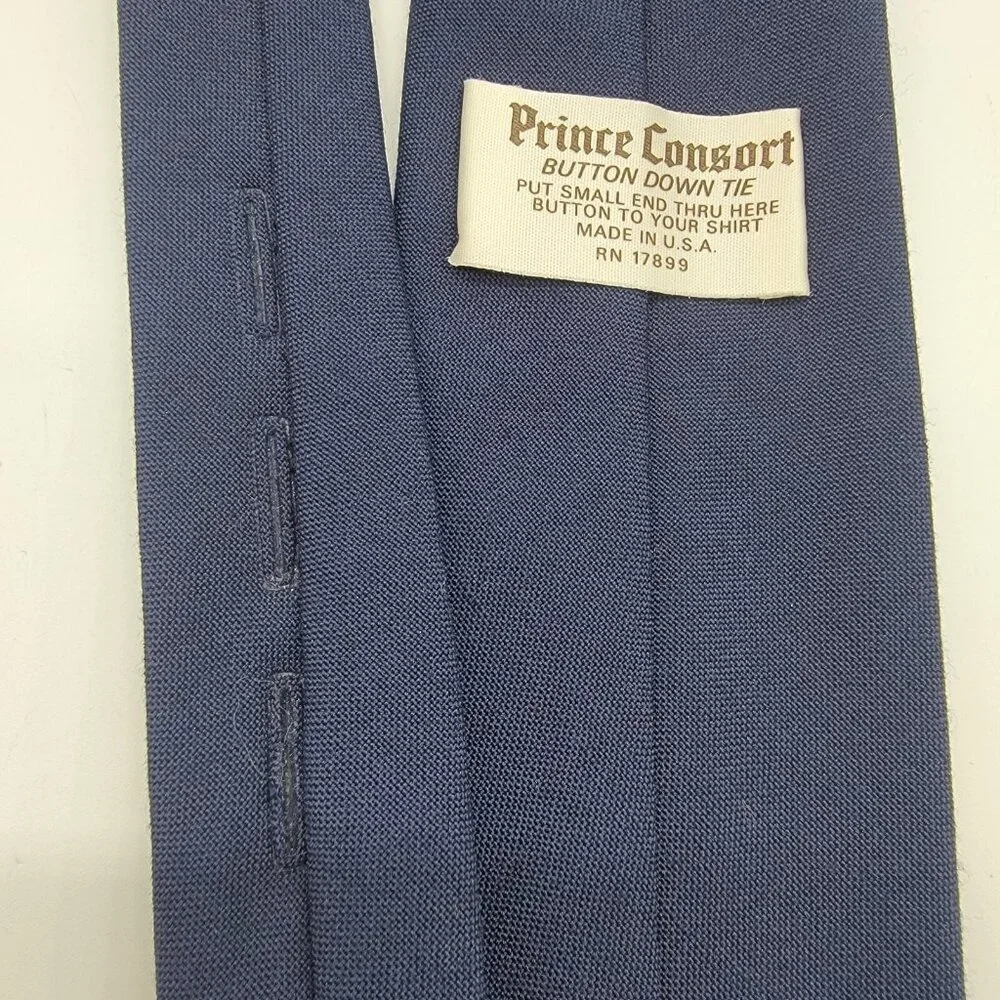 Prince Consort Tie Button‎ Down Dark Navy Blue Solid Necktie Classic